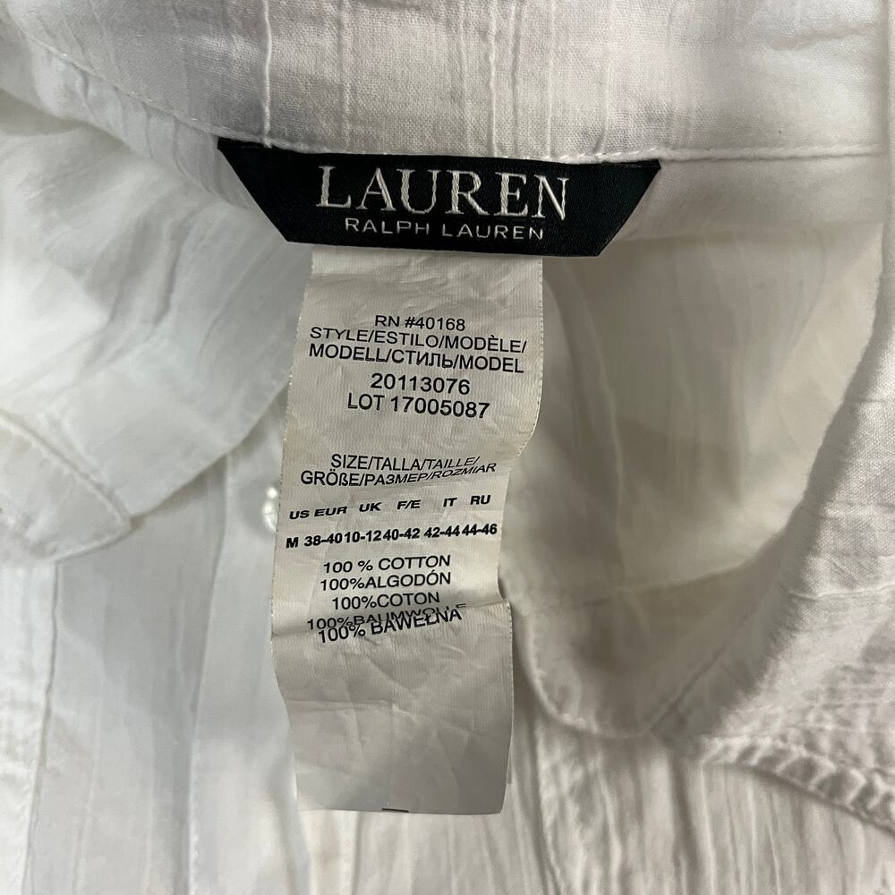 Lauren Ralph Lauren White Crushed Cotton Camp Swim Shirt Cover-Up Women's Medium - Picture 7 of 7